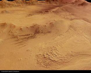 Close-up perspective view of Crater Galle, looking north