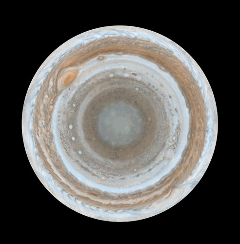 South polar stereographic projection of Jupiter seen from Cassini-Huygens