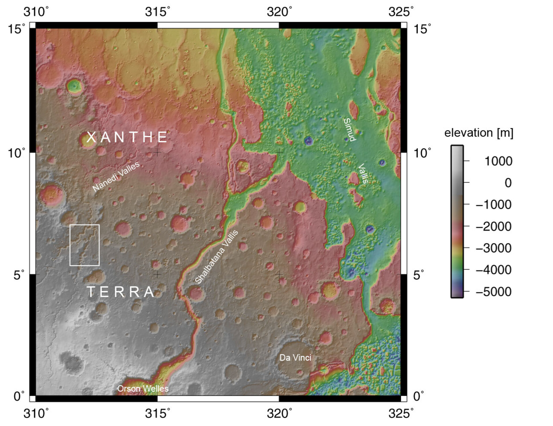 Map showing Nanedi Valles in context