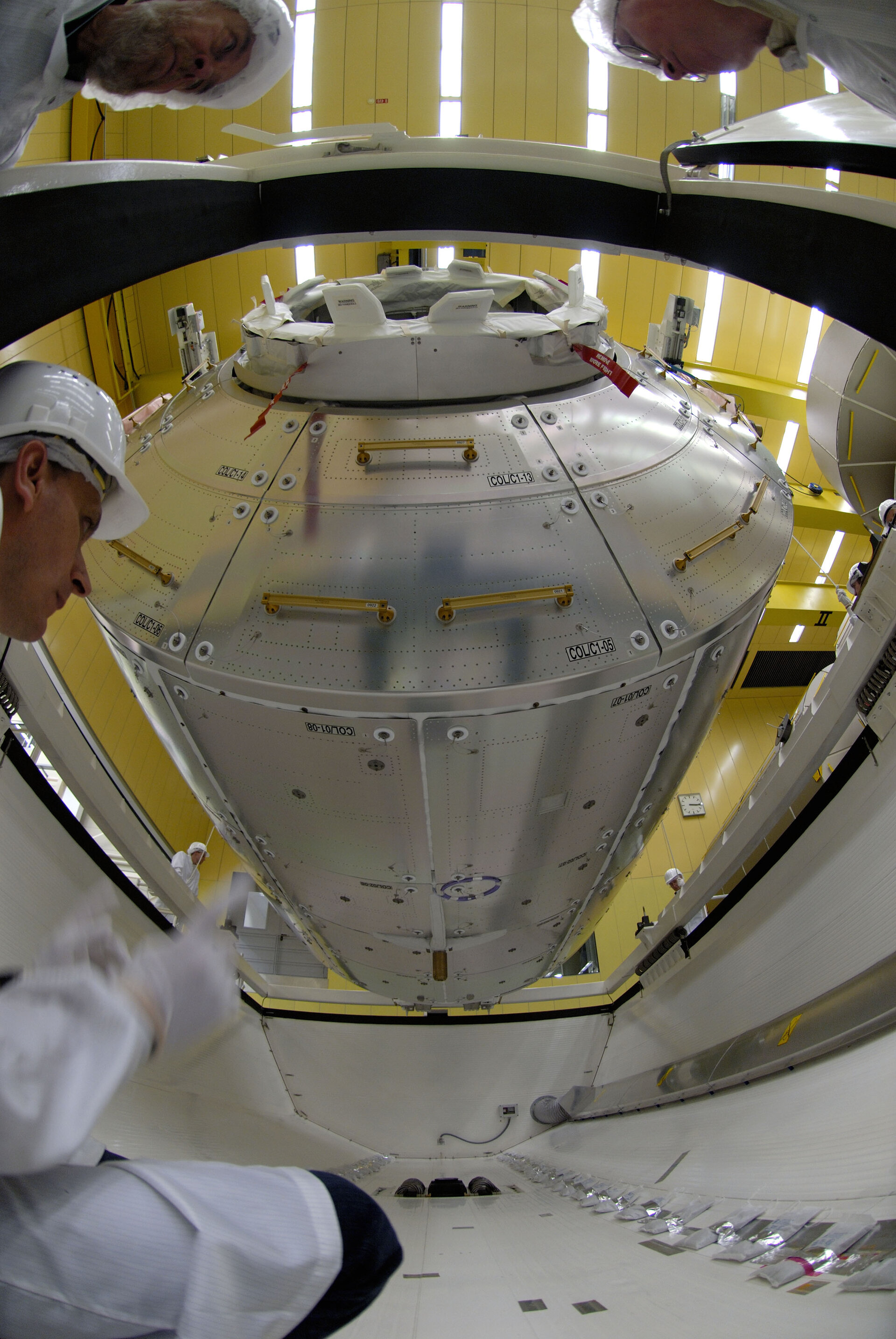 Columbus is loaded into a transportation container ahead of the journey to NASA's Kennedy Space Center in Florida