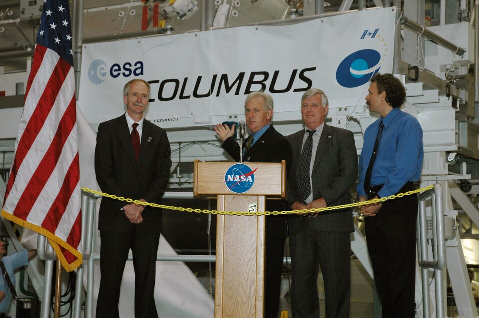 La cerimonia della NASA che celebra l'arrivo in florida del Columbus
