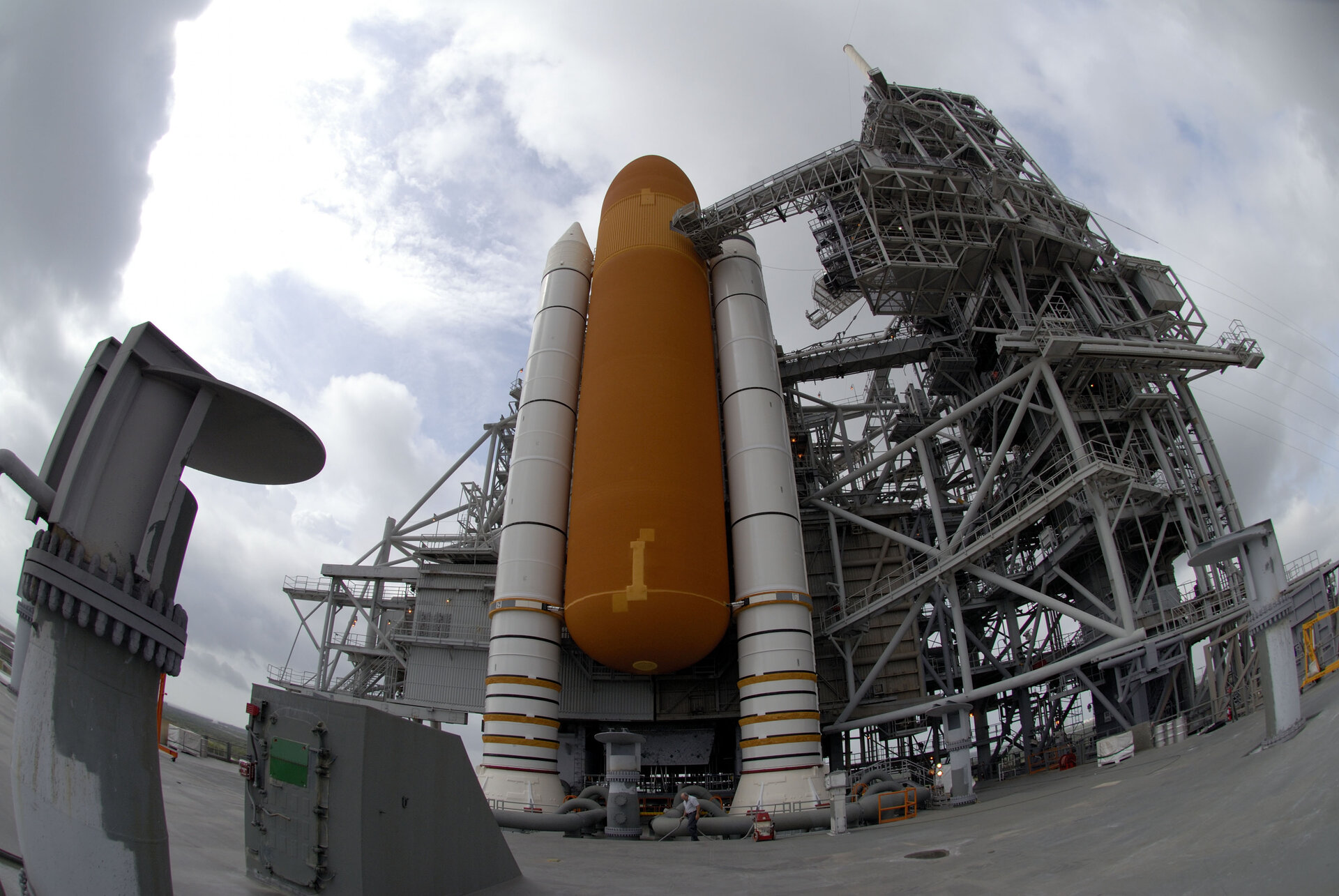 Space Shuttle Discovery stands ready on Launch Pad 39B at NASA's Kennedy Space Center, in Florida