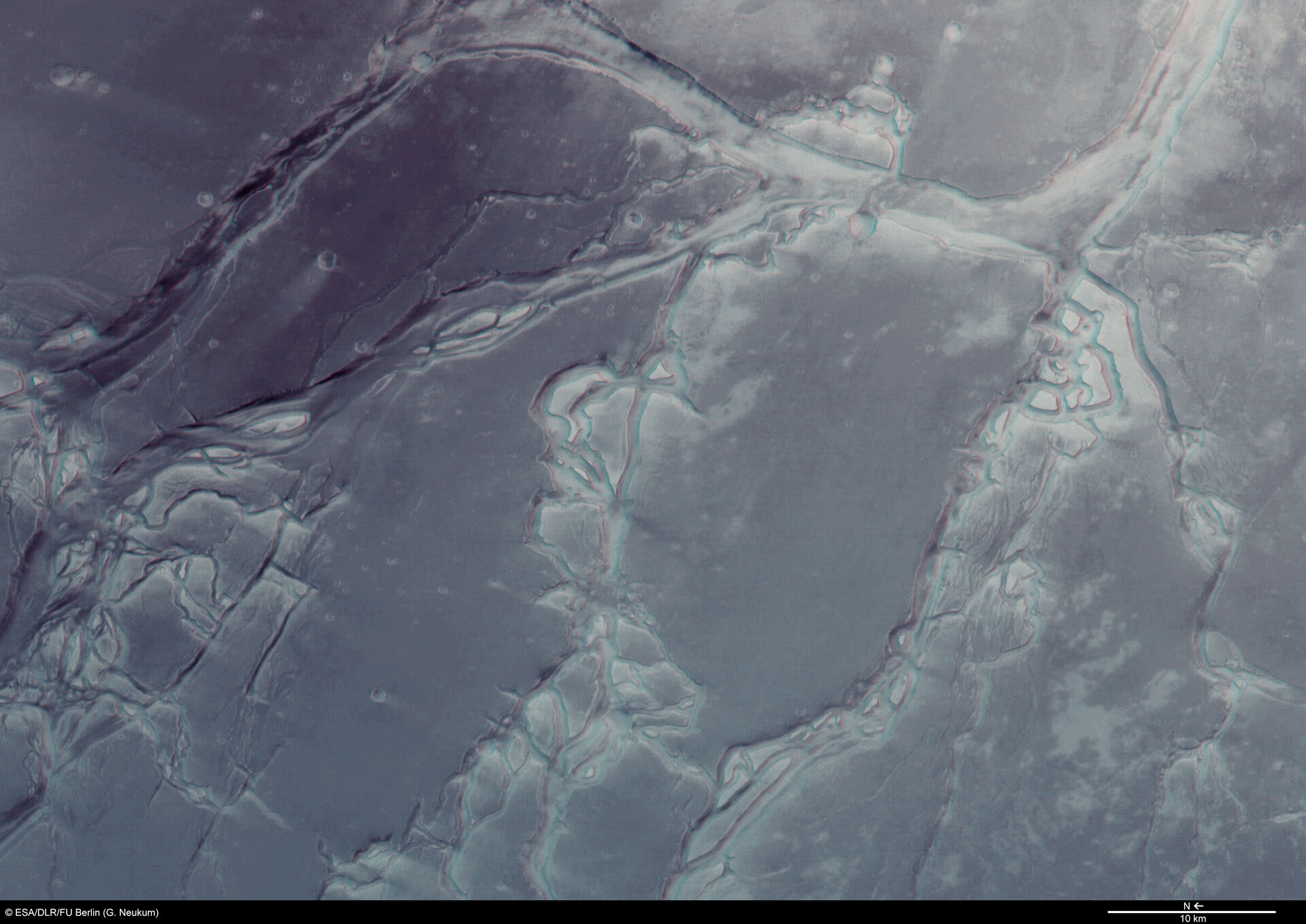 Granicus Valles and Tinjar Valles, 3D anaglyph