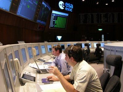 Mission controllers in launch training at ESOC