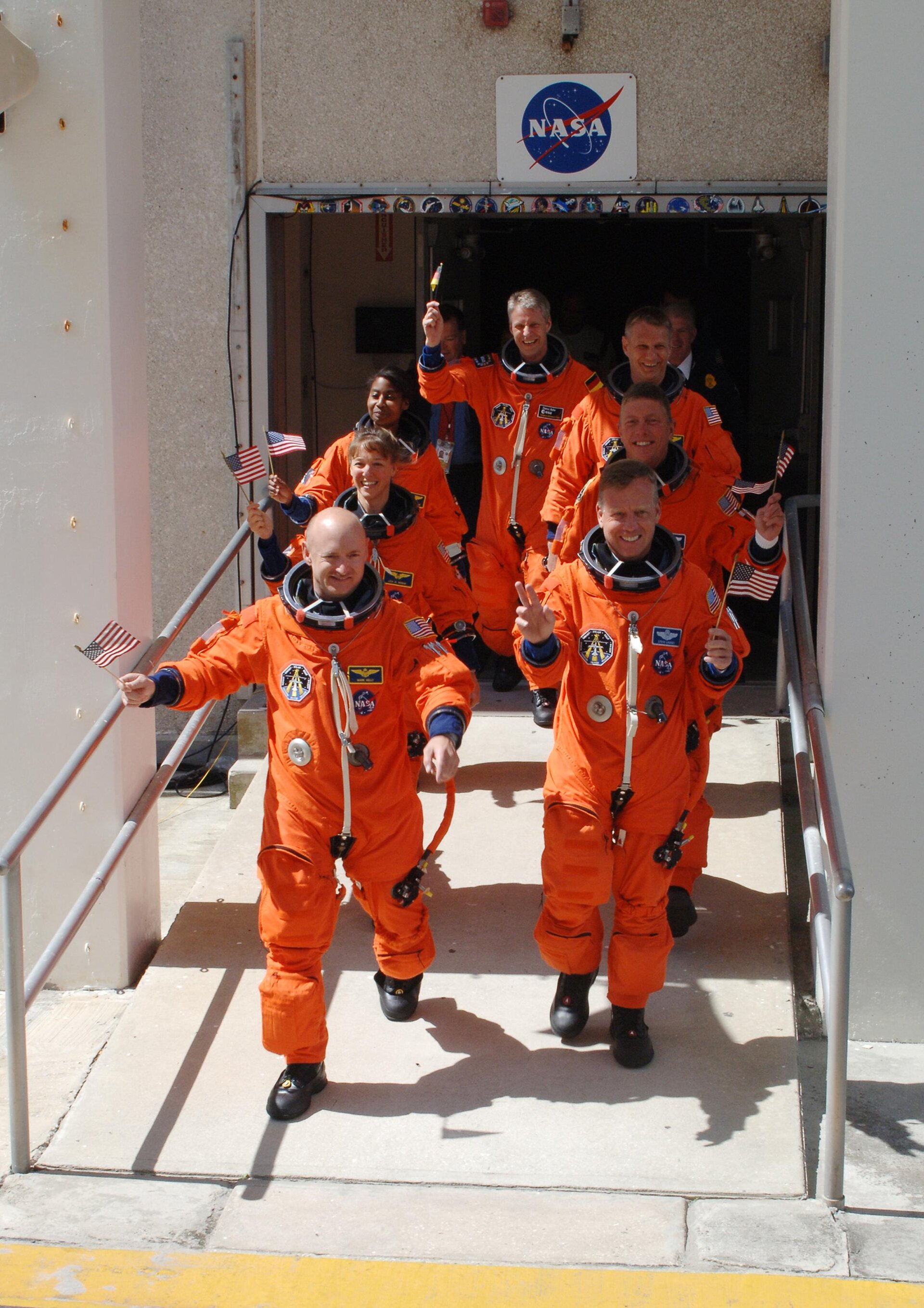 STS-121 crew displays the spirit of the Fourth of July holiday