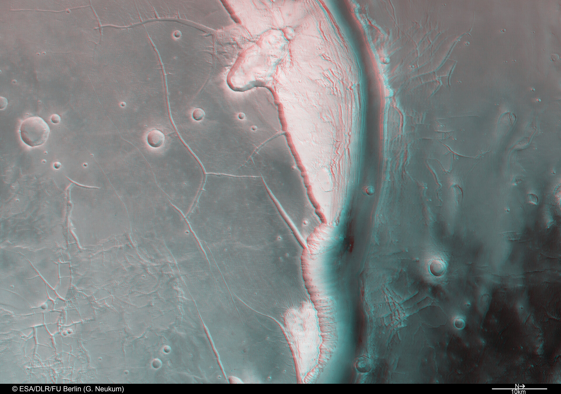 Kasei Valles, 3D anaglyph showing Northern branch