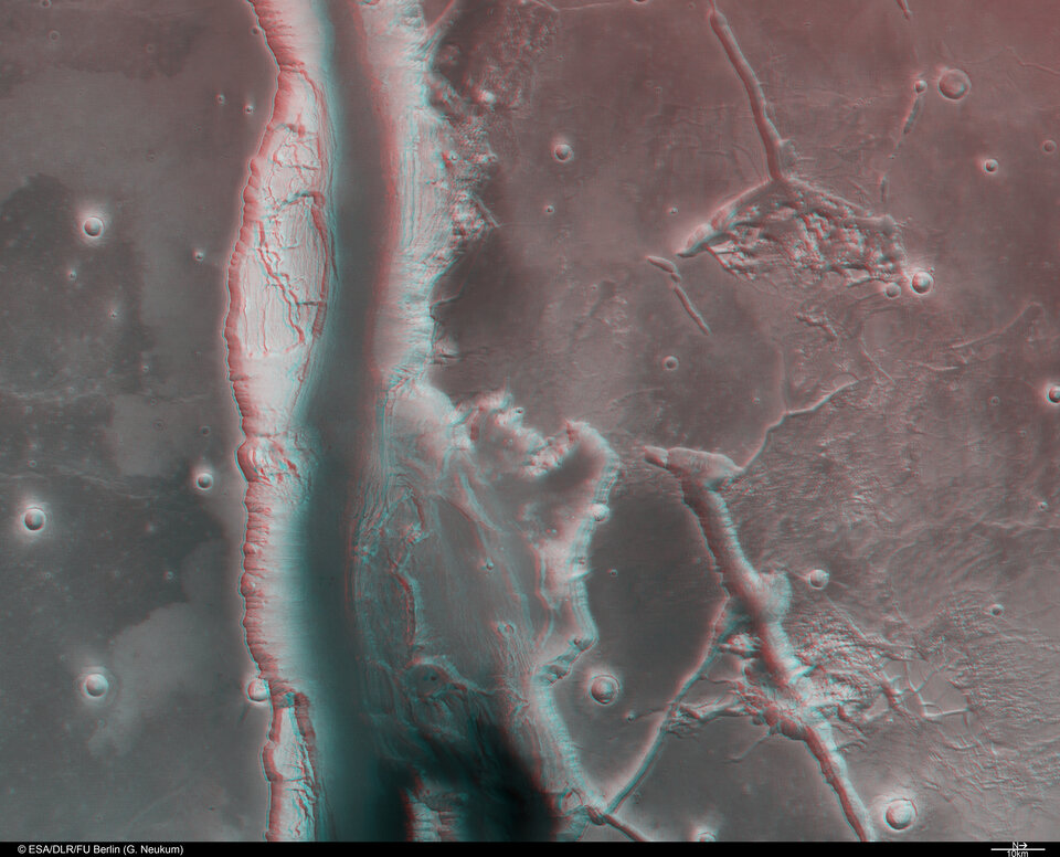 Kasei Valles, 3D anaglyph showing Southern branch