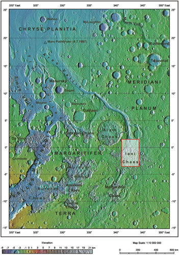 Context map of the Iani Chaos region on Mars