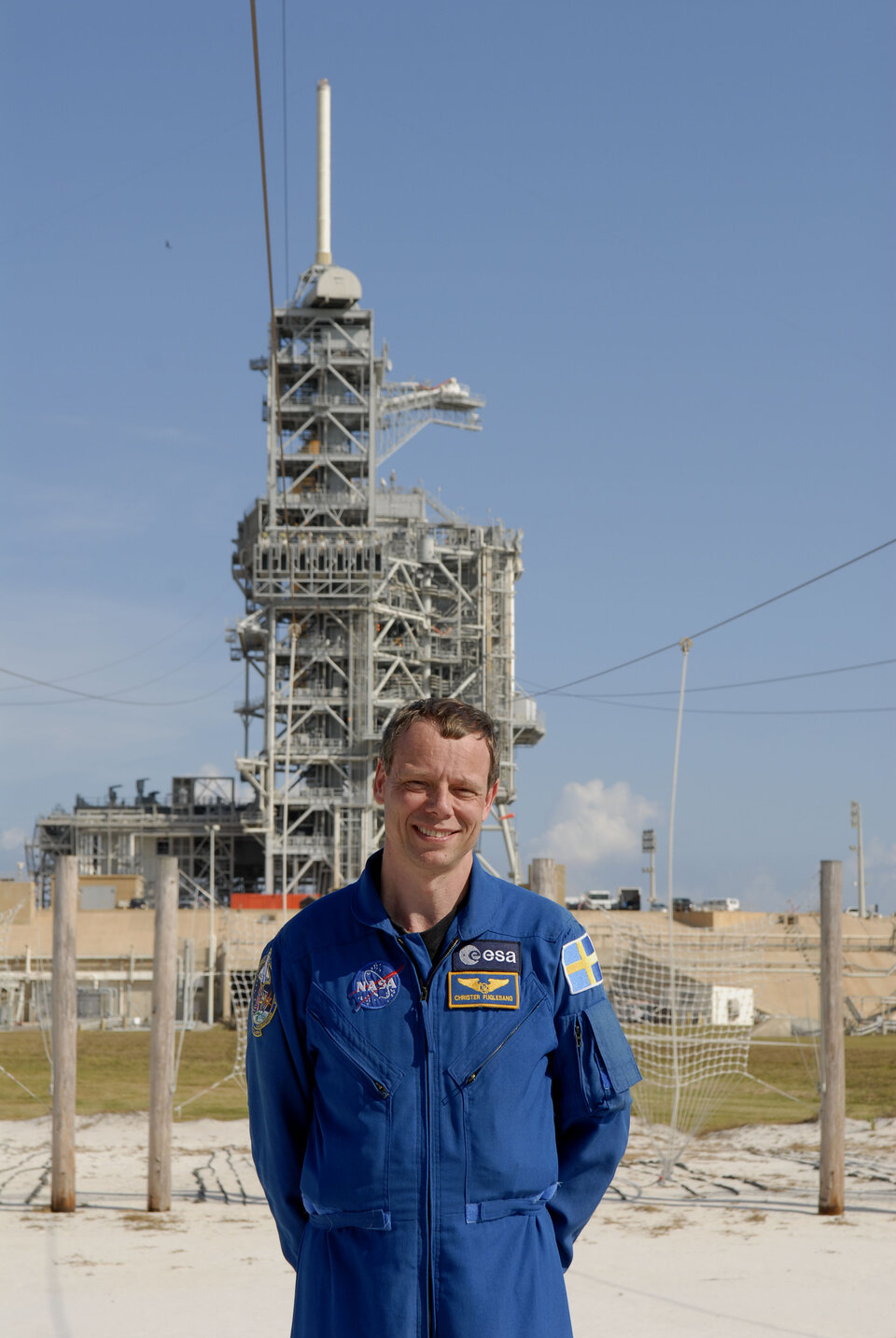 ESA astronaut Christer Fuglesang is near the launch pad area at NASA's Kennedy Space Center
