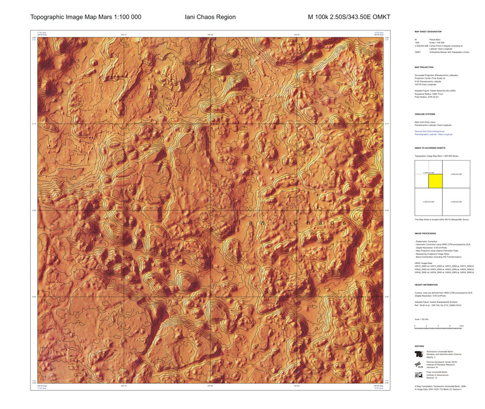 Topographic map of Mars at 1:100 000