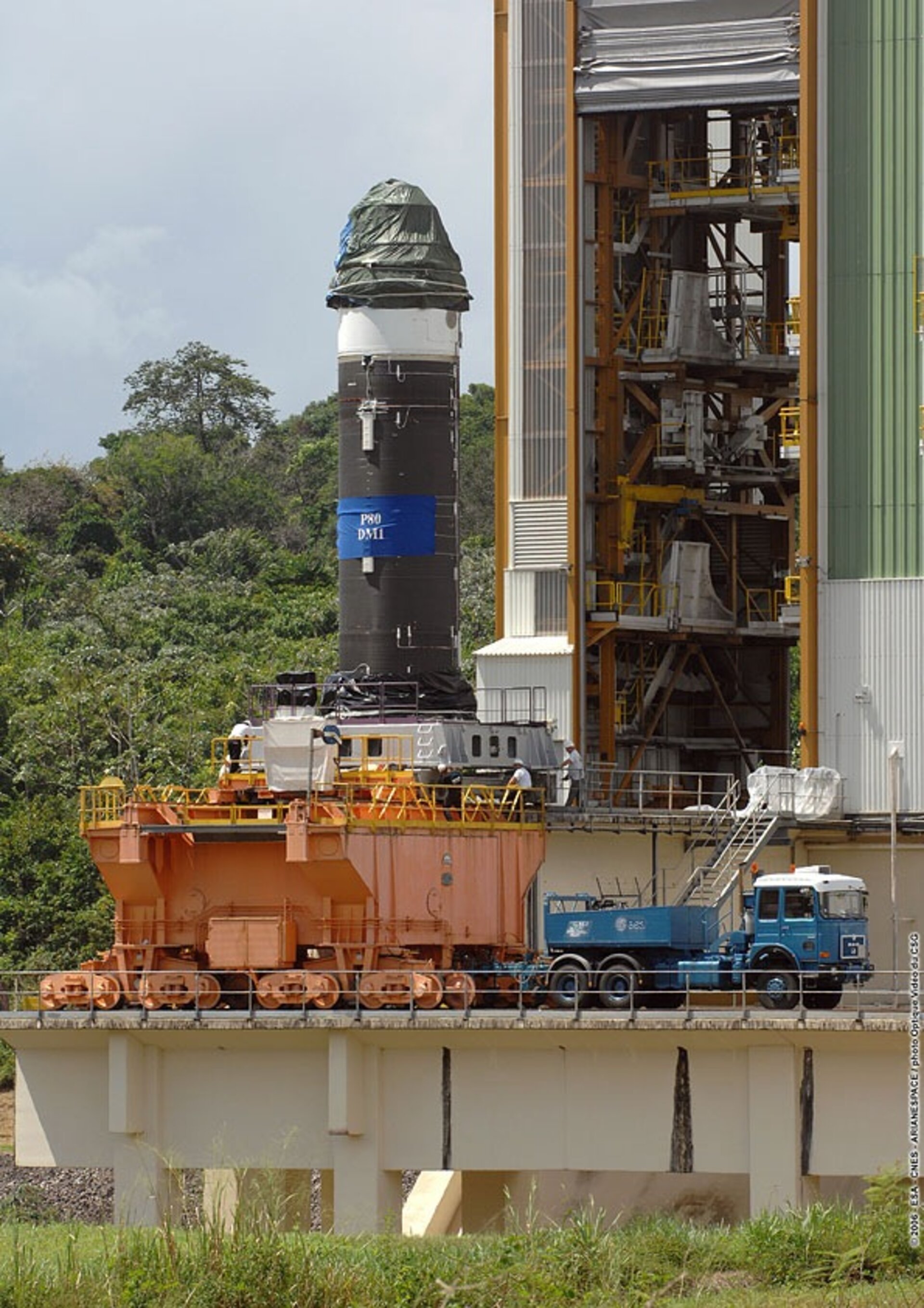 Vega first stage engine arriving at the test stand