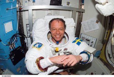 Christer Fuglesang prepares for his first spacewalk