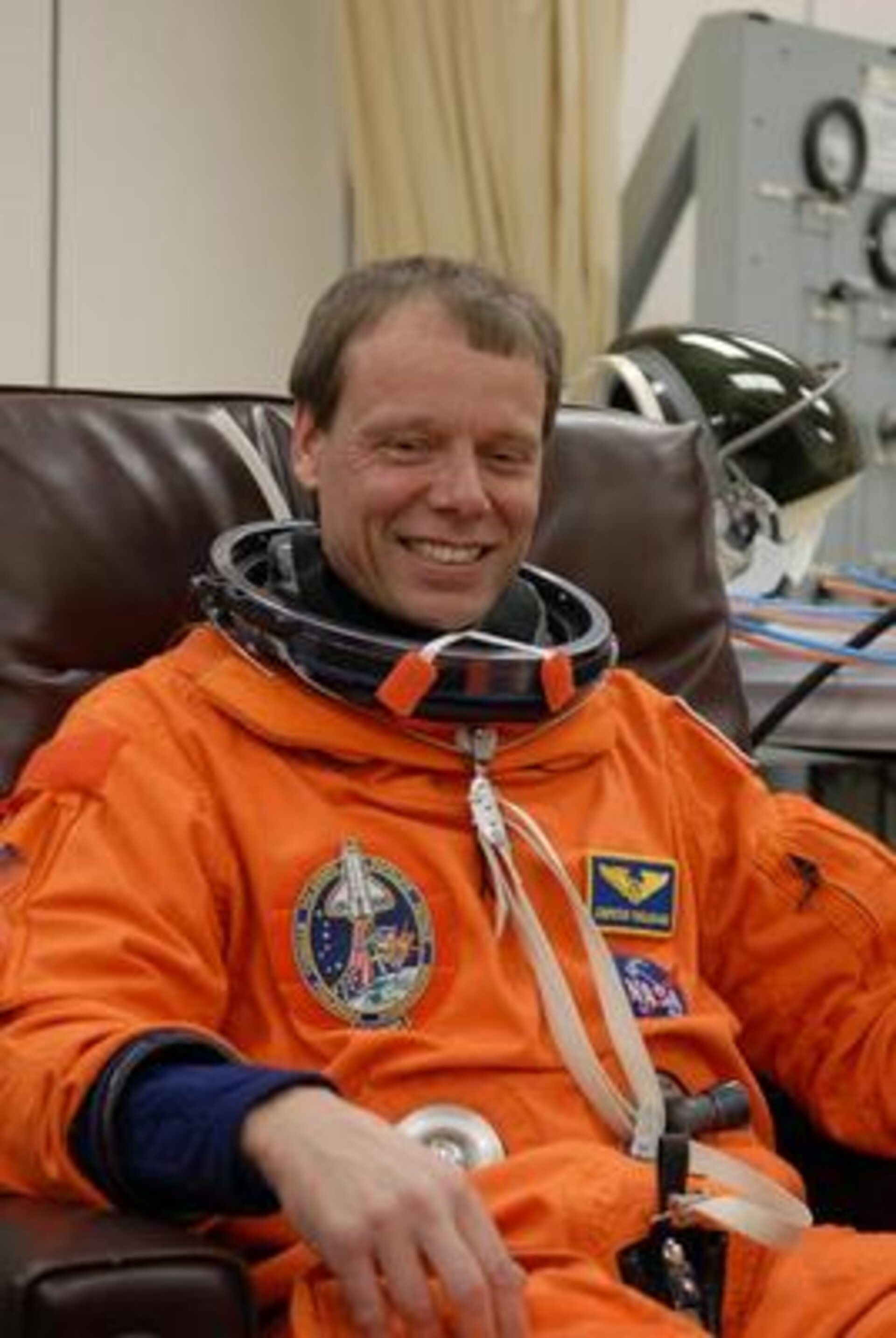 ESA astronaut Christer Fuglesang during suiting up before the launch