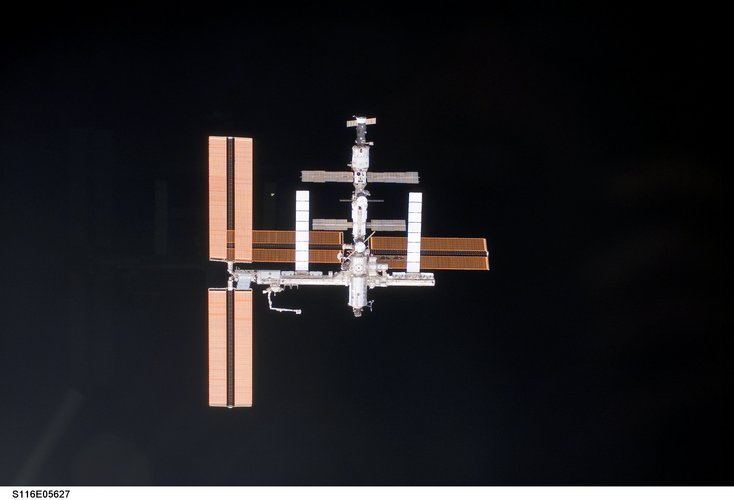 ISS as seen from Discovery shortly before docking