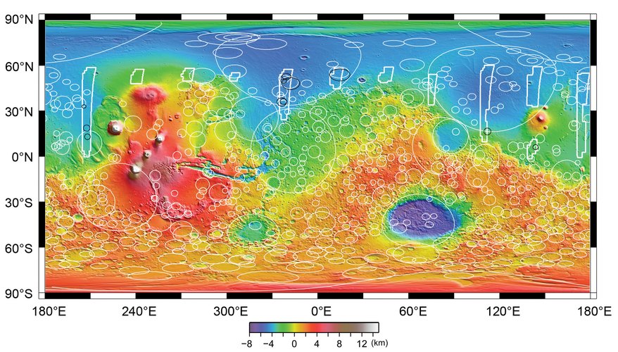 Location of buried basins detected by MARSIS