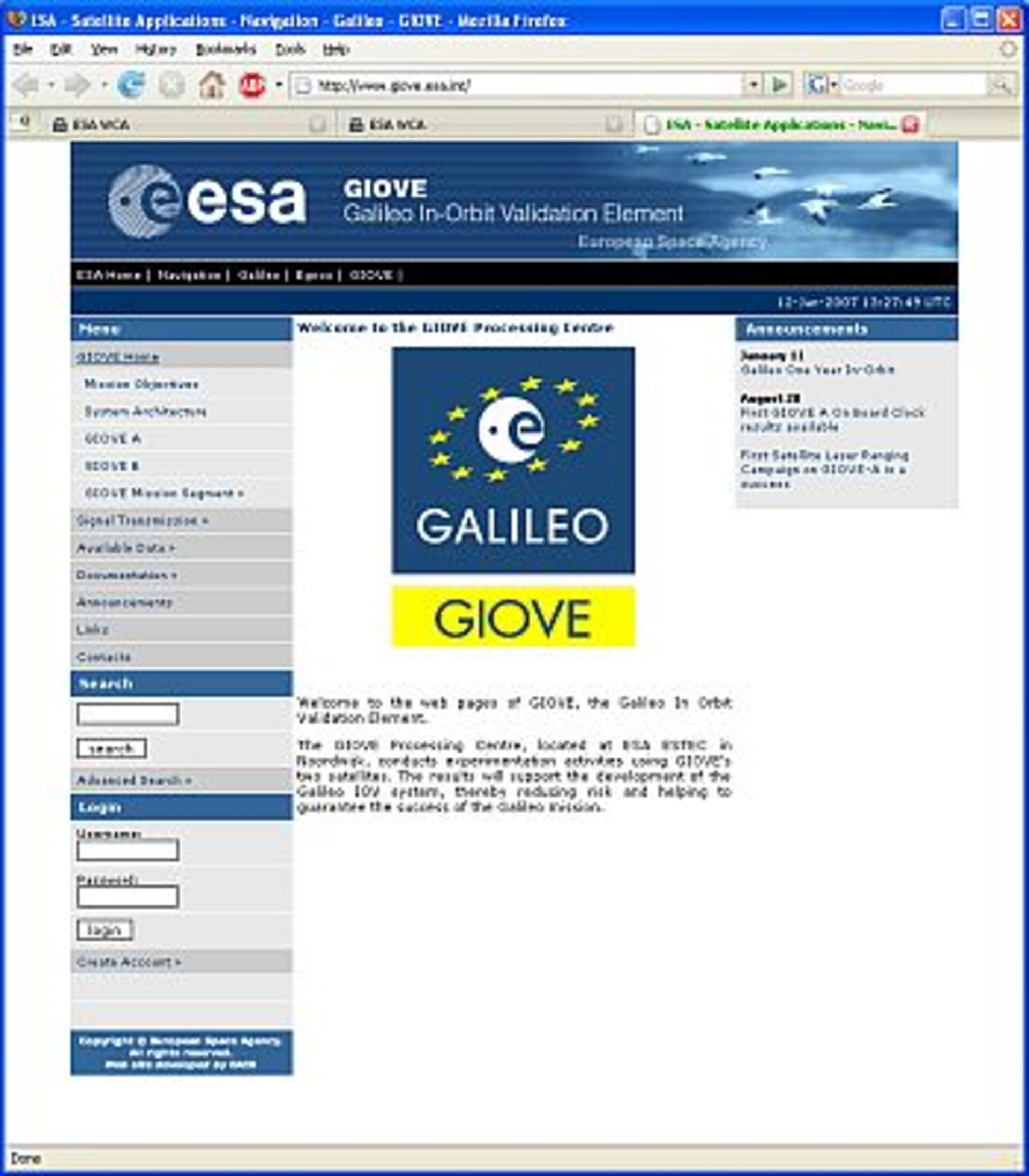 GIOVE web site