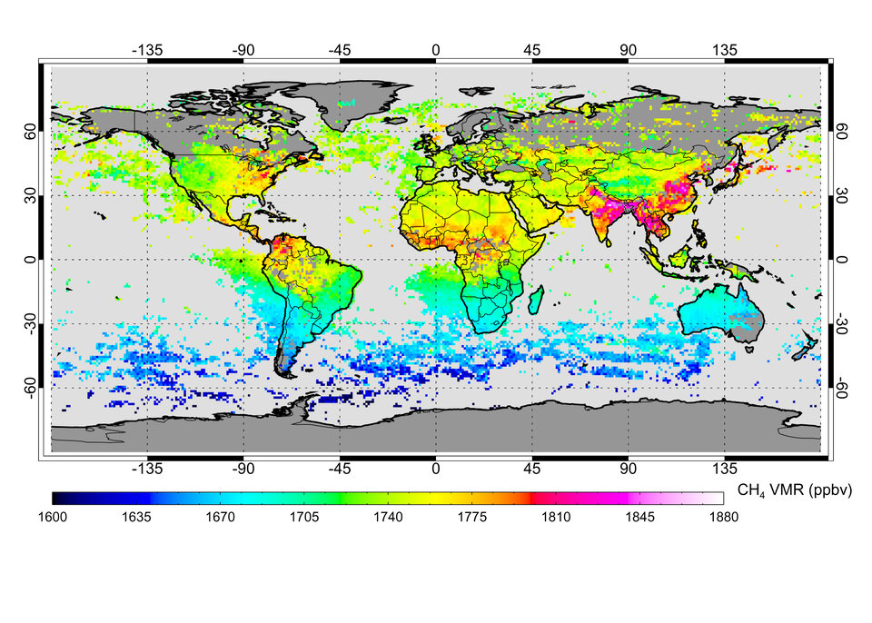 Concentrations de méthane vues par Sciamachy