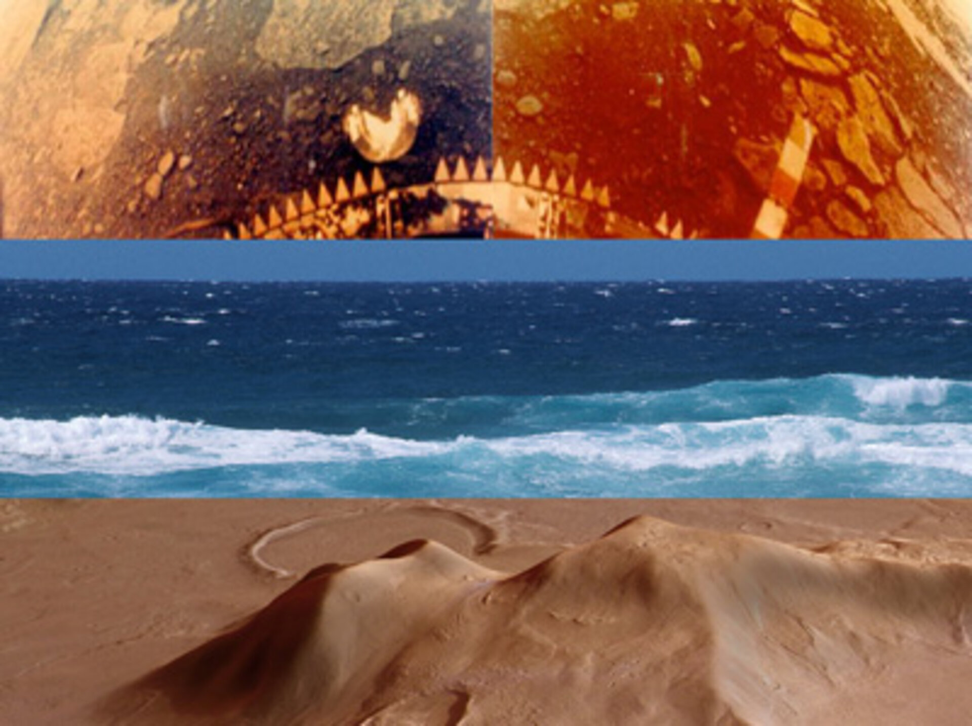 Een groot contrast: de hel van Venus, een aarde vol leven en de woestijn van Mars