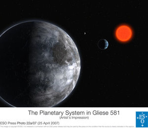 Astronomerna tror att det finns minst tre planeter runt stjärnan Gliese 581