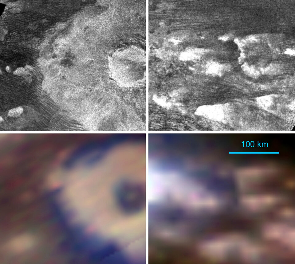 Immagine composita della superficie di Titano ottenuta da Cassini Radar e lo strumento VIMS (Visible and Infrared Mapping Spectrometer)