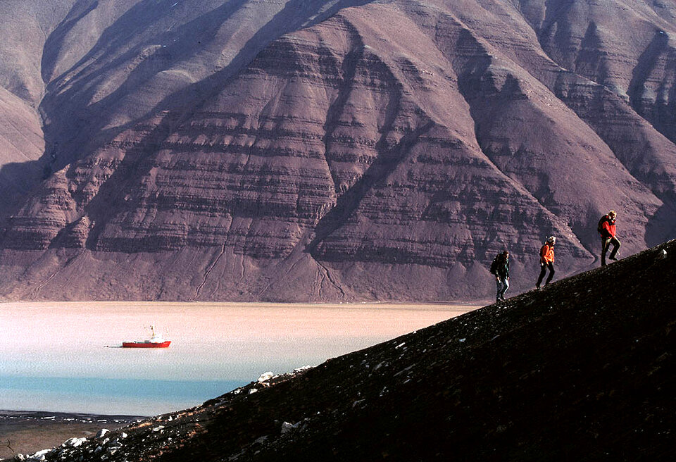 Red Devonian sandstone cliffs in Bockfjord