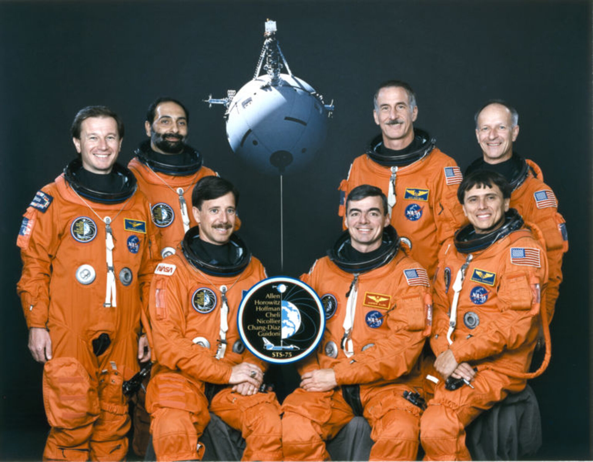 STS-75 Crew with: A. Allen, S. Horowitz, J. Hoffman, M. Cheli, C. Nicollier, F. Chang-Diaz and U. Guidoni
