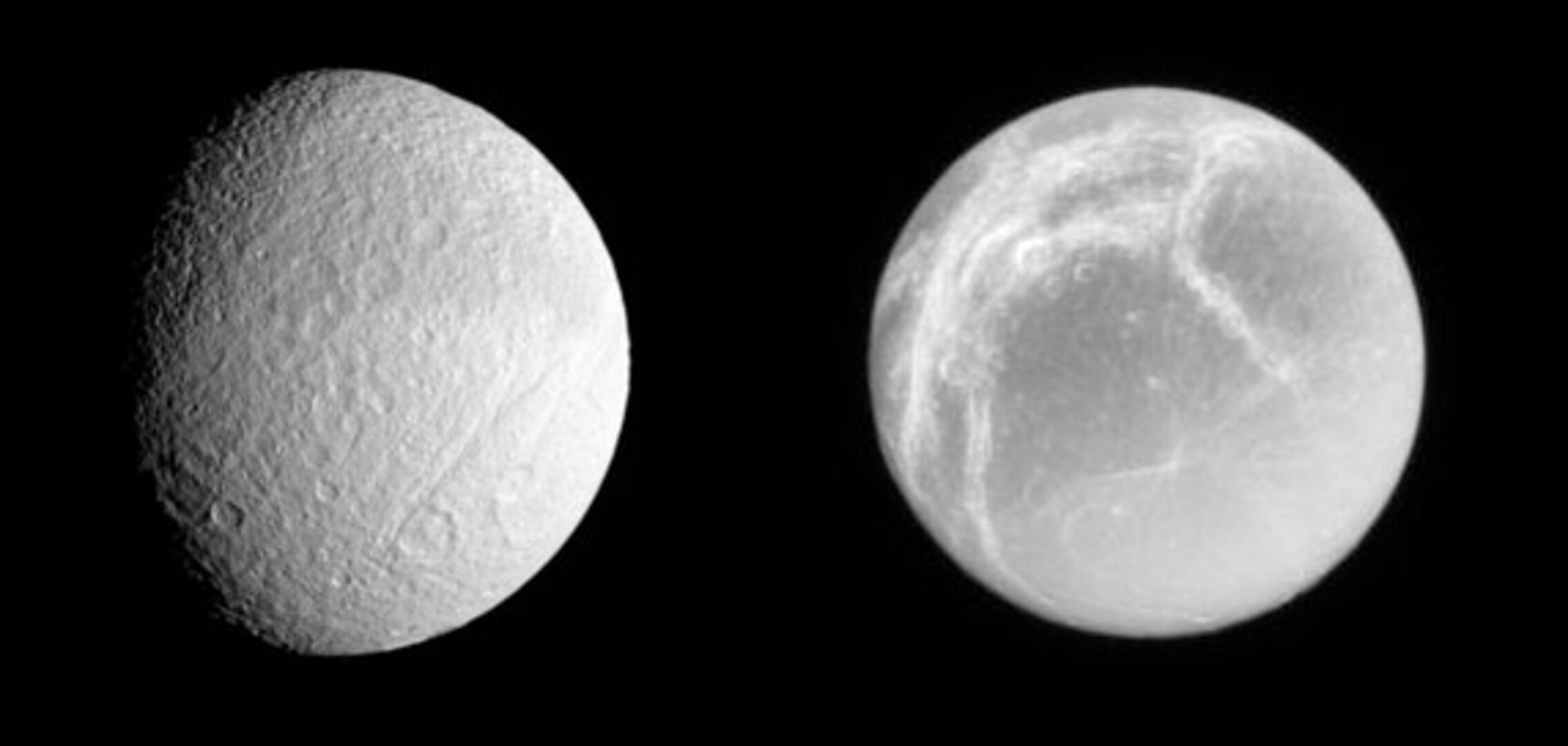 Tethys and Dione juxtaposed.