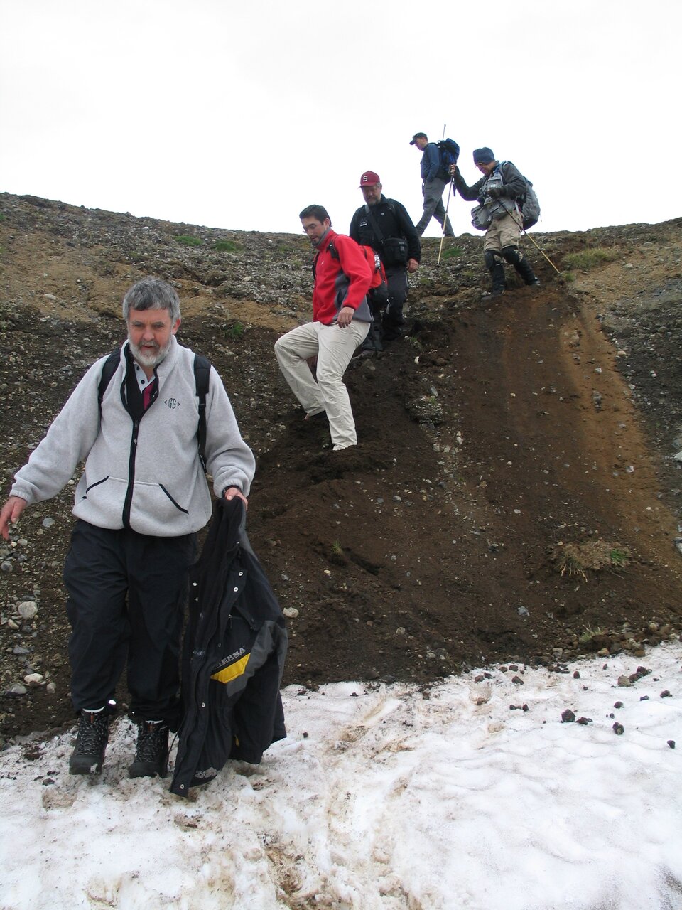 Going down a small, steep slope on the first hike