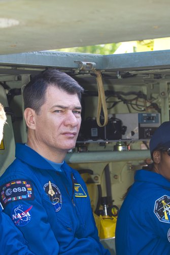 Paolo Nespoli during M-113 armoured personel carrier training at KSC