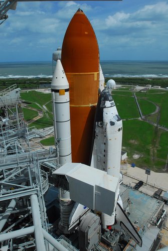 Space Shuttle Discovery arrives at Launch Pad 39A ahead of STS-120 mission