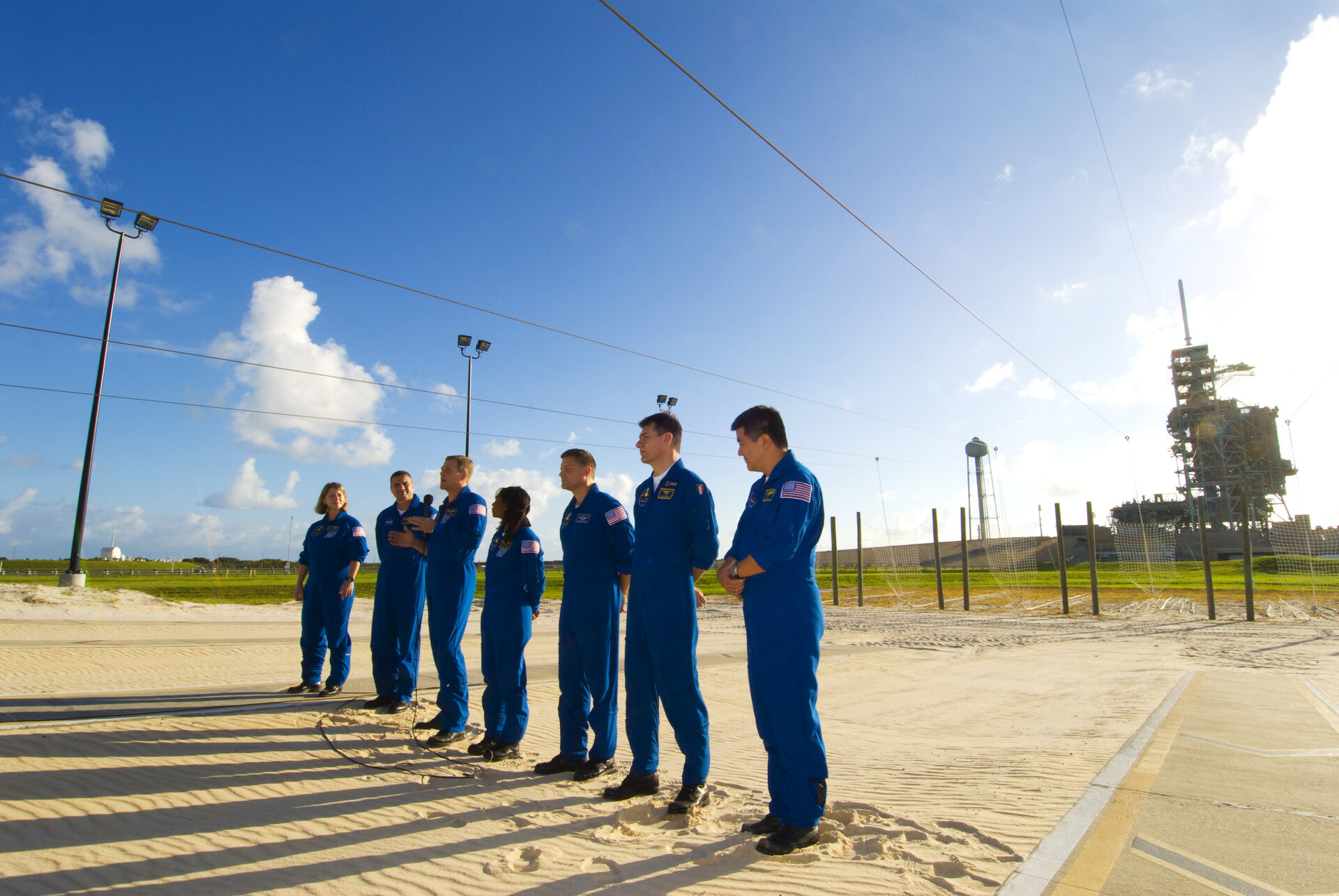 STS-120 crew answers press questions during the Terminal Countdown Demonstration Test at NASA's Kennedy Space Center, Florida