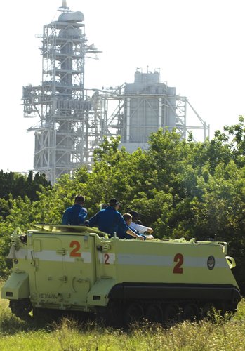 The STS-120 crew during training with the M-113 armoured personel carrier at KSC