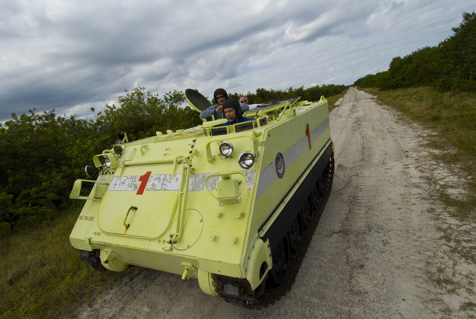 Schlegel drives the emergency evacuation vehicle