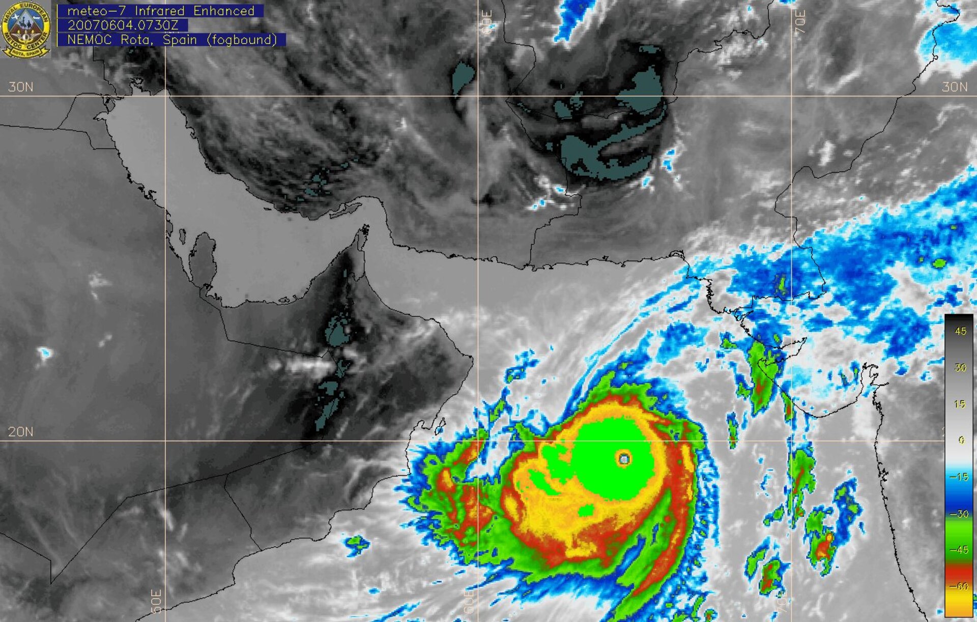 Tropical cyclone Gonu seen by Meteosat-7