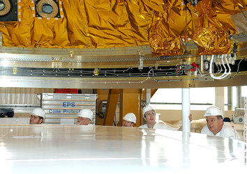 Engineers at Europe's Spaceport in Kourou, French Guiana, prepare the Ariane 5 ES ATV for the Jules Verne flight