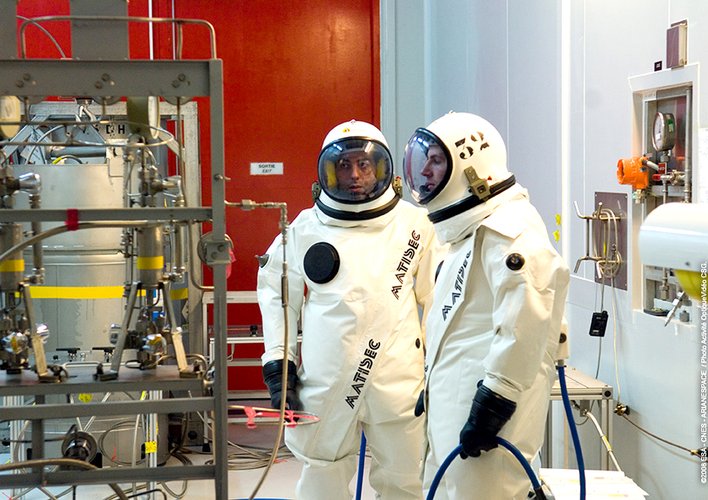 The 'scapemen' wear special protective suits during fuelling operations