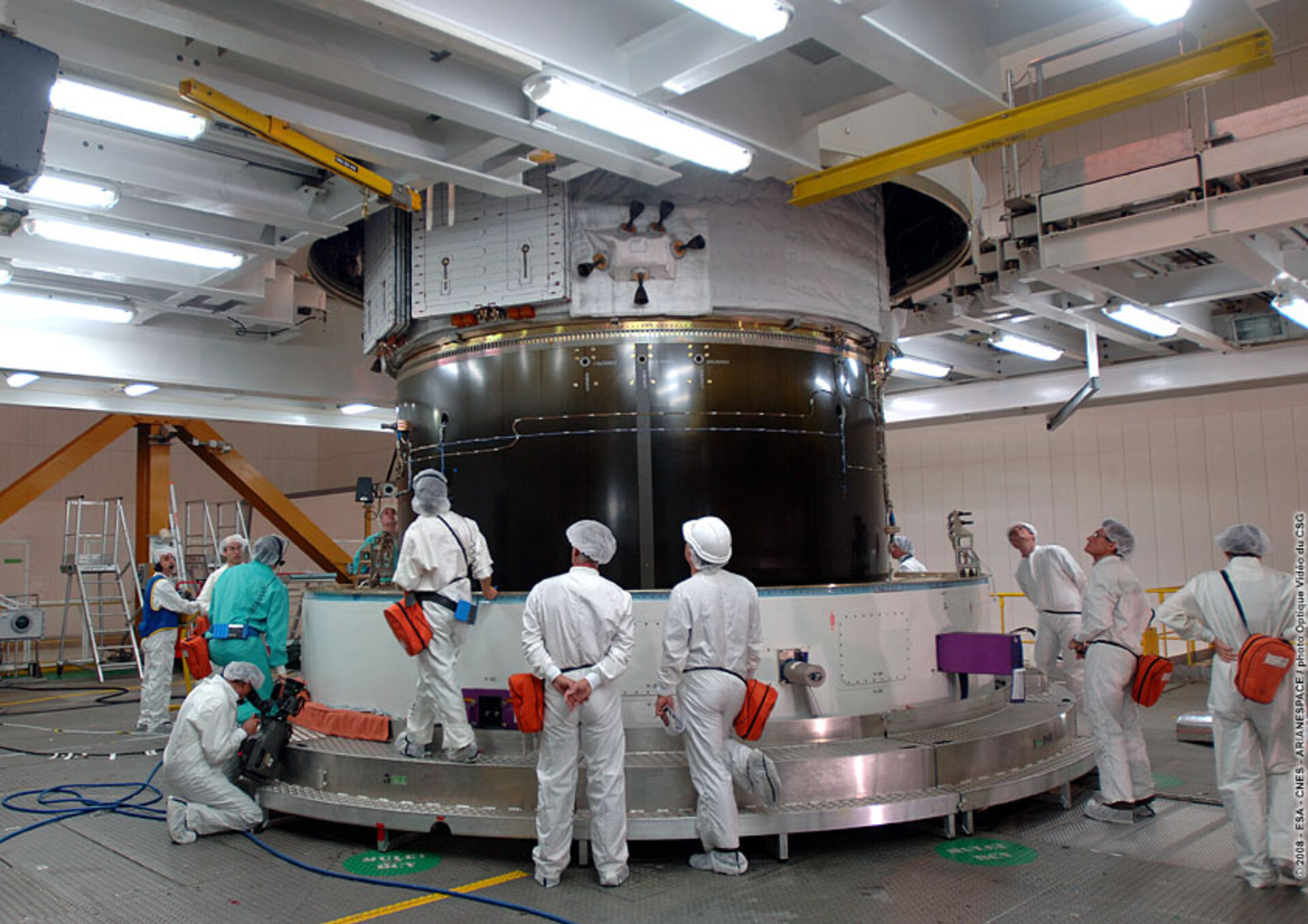 A final glimpse of Jules Verne ATV as the launcher fairing is lowered into place