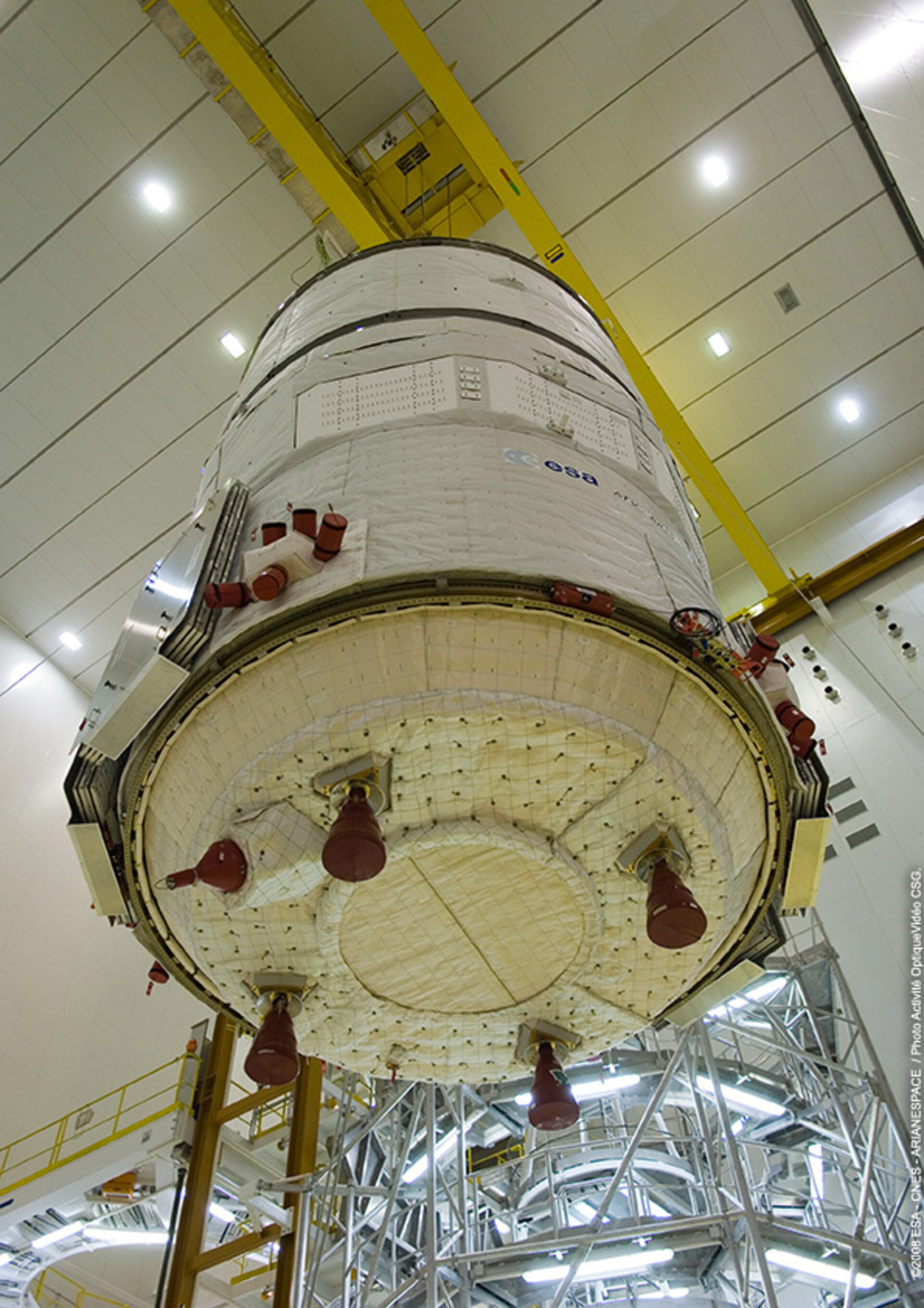 Jules Verne ATV is prepared for launch at Europe's Spaceport in Kourou, French Guiana