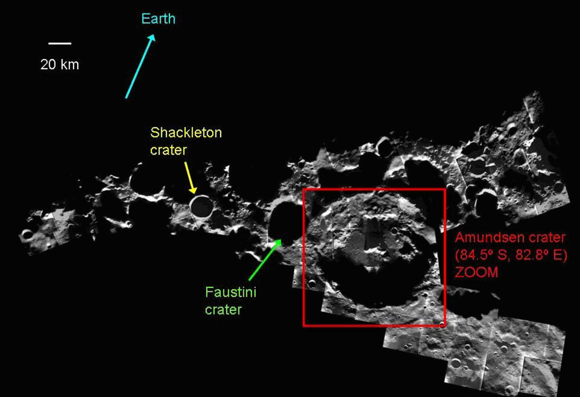 Lunar south pole mosaic - annotated