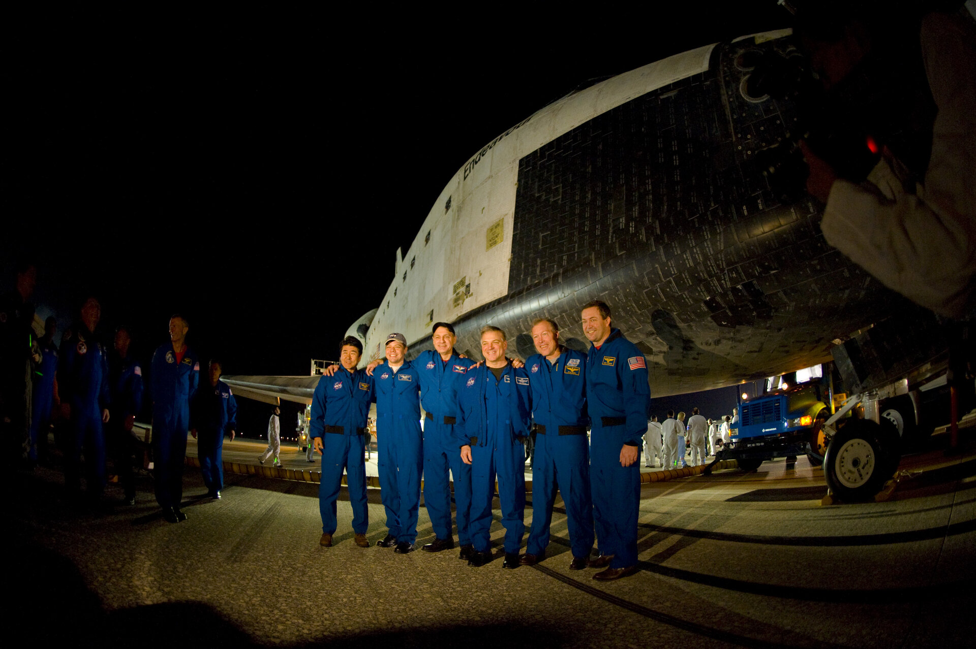 STS-123 crew shortly after landing of Space Shuttle Endeavour