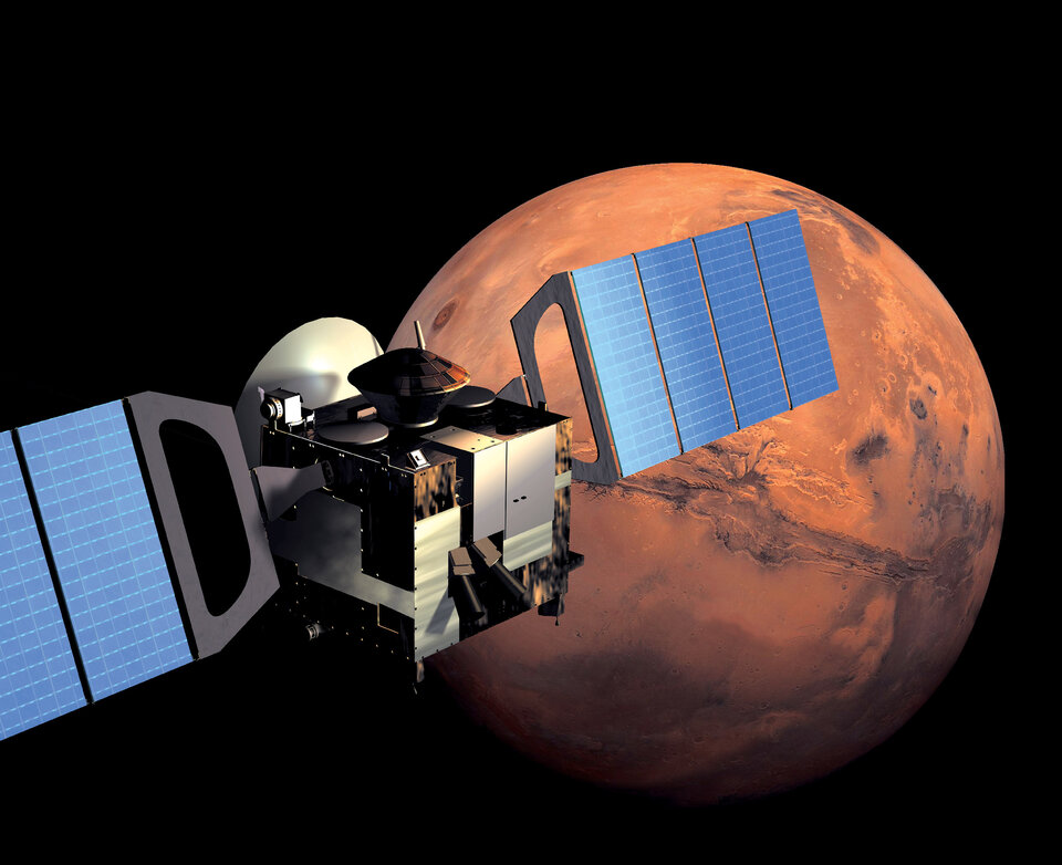 ESA's onbemande ruimtesonde Mars Express draait momenteel in een baan rond onze buurplaneet