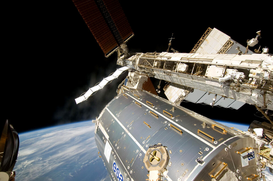 Columbus seen during spacewalk