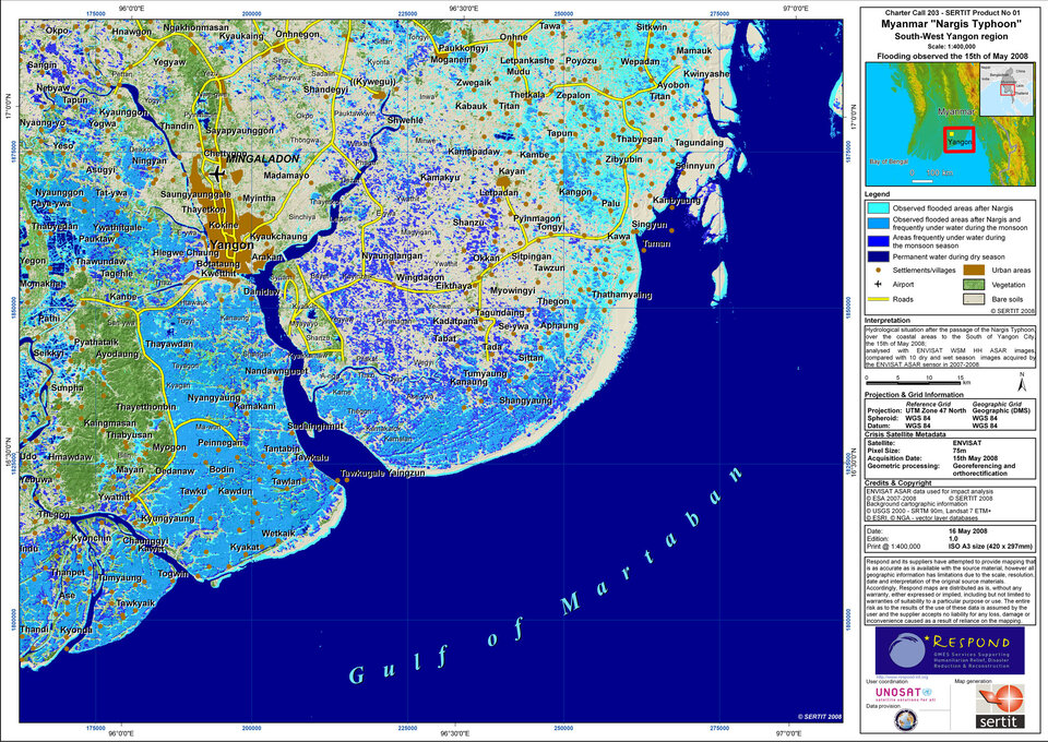 Flood map after Cyclone Nargis' passage