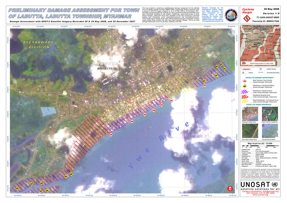 Preliminary damage assessment map for Labutta, Myanmar