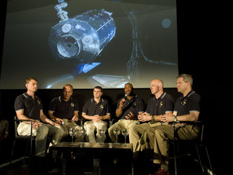 Shuttle crew of the STS-122 mission during the post-flight tour
