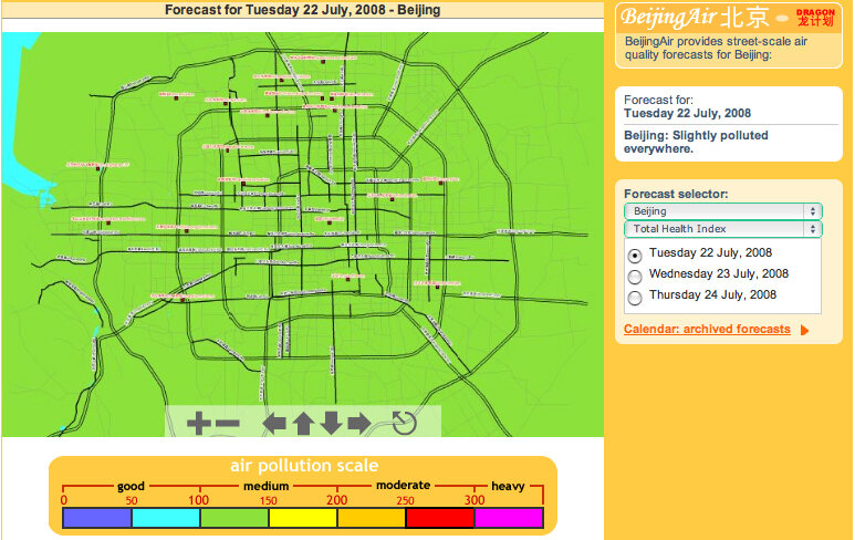 BeijingAir street-scale air quality forecast for 22 July