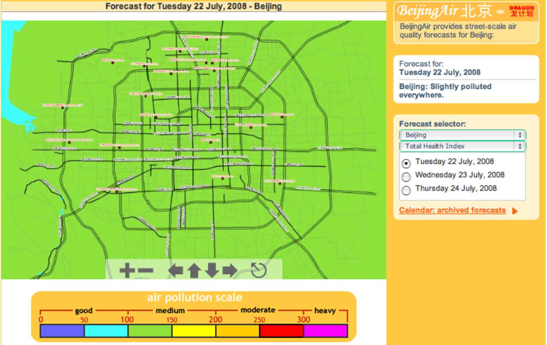 BeijingAir street-scale air quality forecast for 22 July