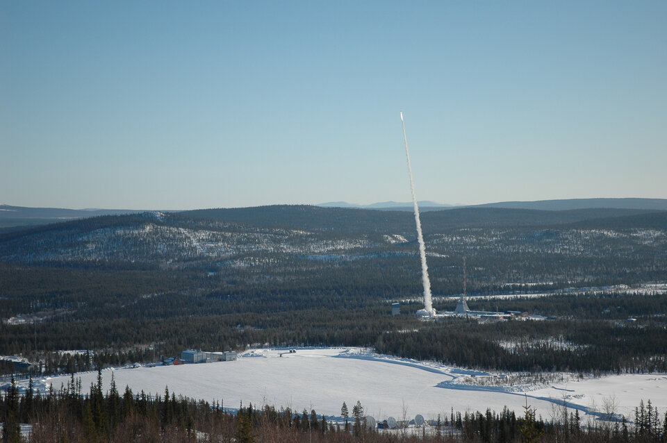 A REXUS rocket is launched from Esrange in Kiruna, Sweden