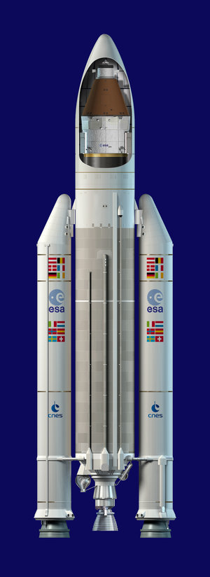 Artist impression of Ariane 5 configured to carry an ATV-based Advanced Reentry Vehicle