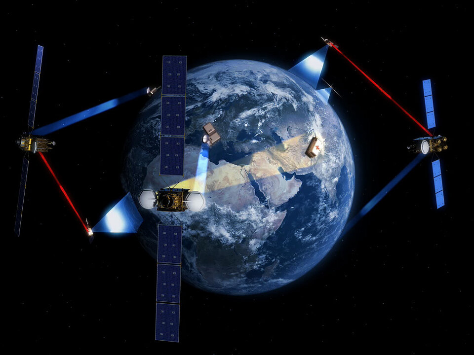 Künstlerische Darstellung des europäische Datenrelaissatellitensystems (EDRS) 